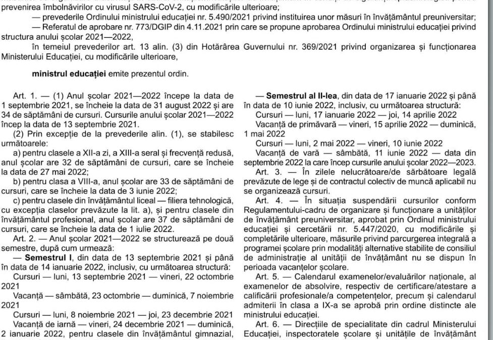 Structura an scolar 2021-2022